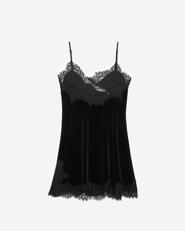 Short velvet dress with lace noir Blair