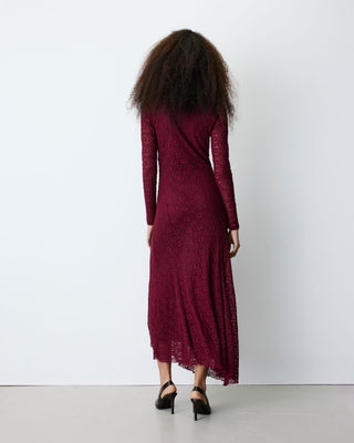Robe longue en dentelle froncée cherry Bianca