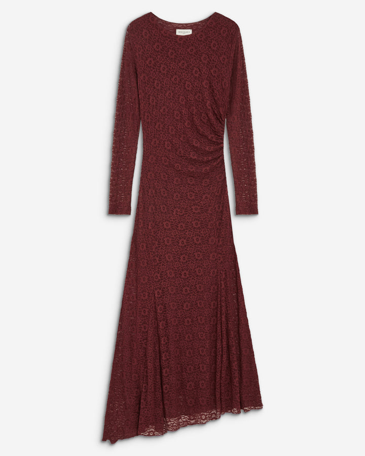 Robe longue en dentelle froncée cherry Bianca