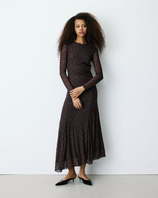 Vestido largo de encaje chocolat Bianca