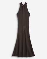 Robe longue évasée en satin sans manches chocolat Bella