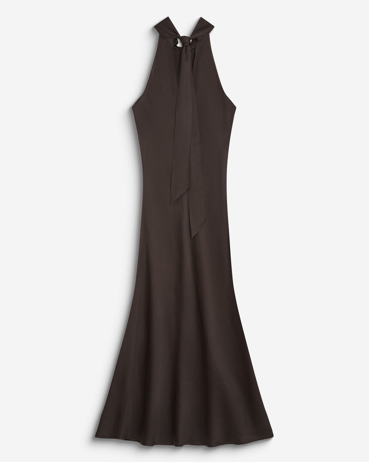 Robe longue évasée en satin sans manches chocolat Bella