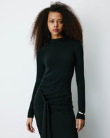 Robe longue ajustée dos nu à nœud devant noir Britney
