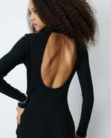 Robe longue ajustée dos nu à nœud devant noir Britney