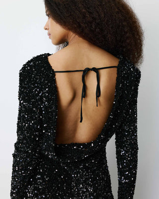 Robe fourreau courte à sequins dos nu noir Bahia