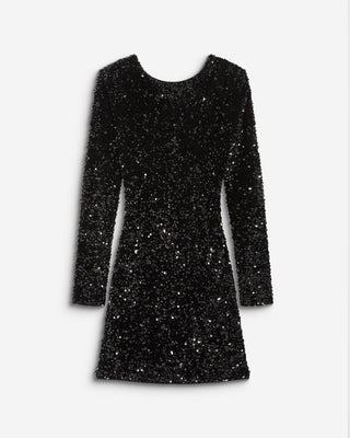 Robe fourreau courte à sequins dos nu noir Bahia