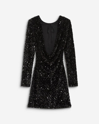 Robe fourreau courte à sequins dos nu noir Bahia