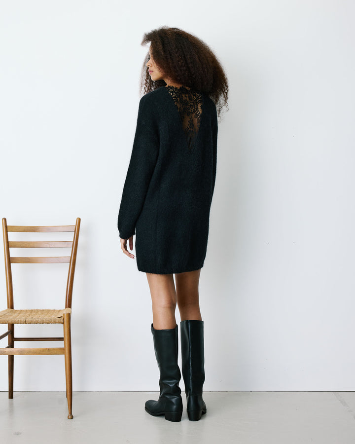 Knitted dress with lace back noir Beckham