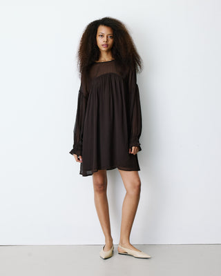 Short sheer-neck dress chocolat Belya