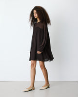 Short sheer-neck dress chocolat Belya