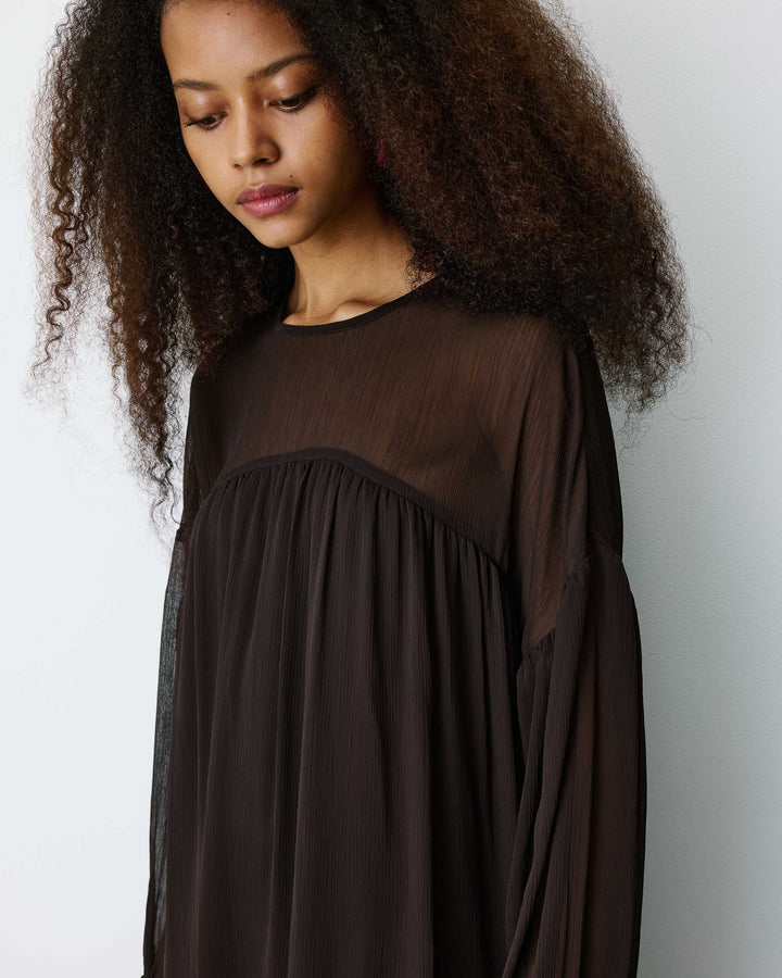 Short sheer-neck dress chocolat Belya