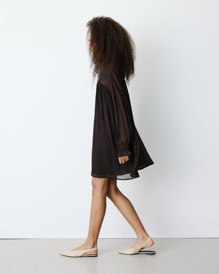 Short sheer-neck dress chocolat Belya