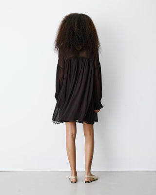 Short sheer-neck dress chocolat Belya