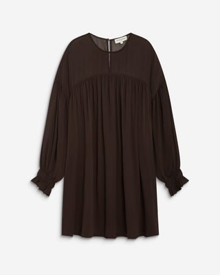 Short sheer-neck dress chocolat Belya