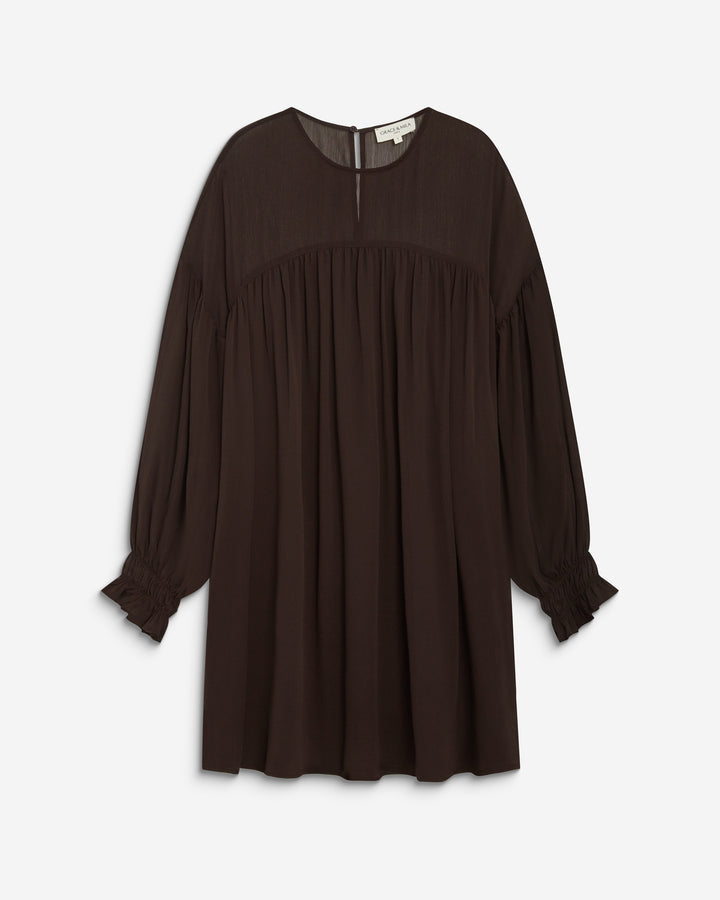 Short sheer-neck dress chocolat Belya