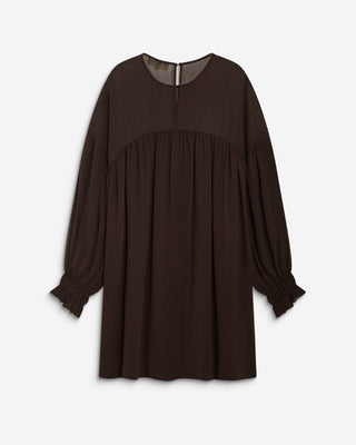 Short sheer-neck dress chocolat Belya
