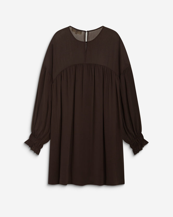 Short sheer-neck dress chocolat Belya