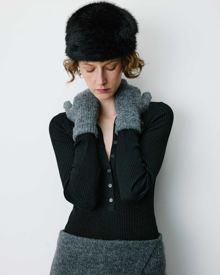 Gorro de pelo sintético redondo em pelo sintético preto Benito