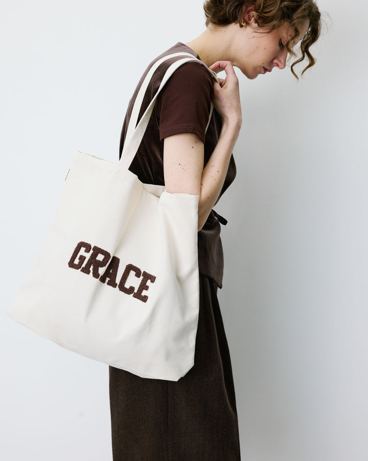 Large canvas tote bag ecru Brave
