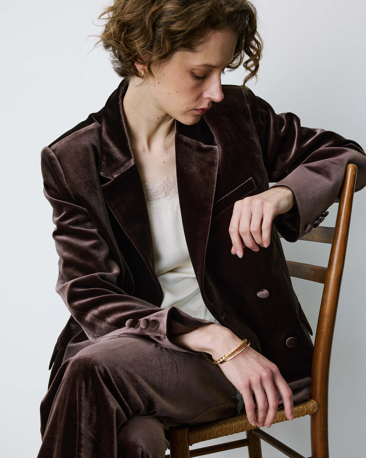 Blazer large en velours à double boutonnage chocolat Bradley