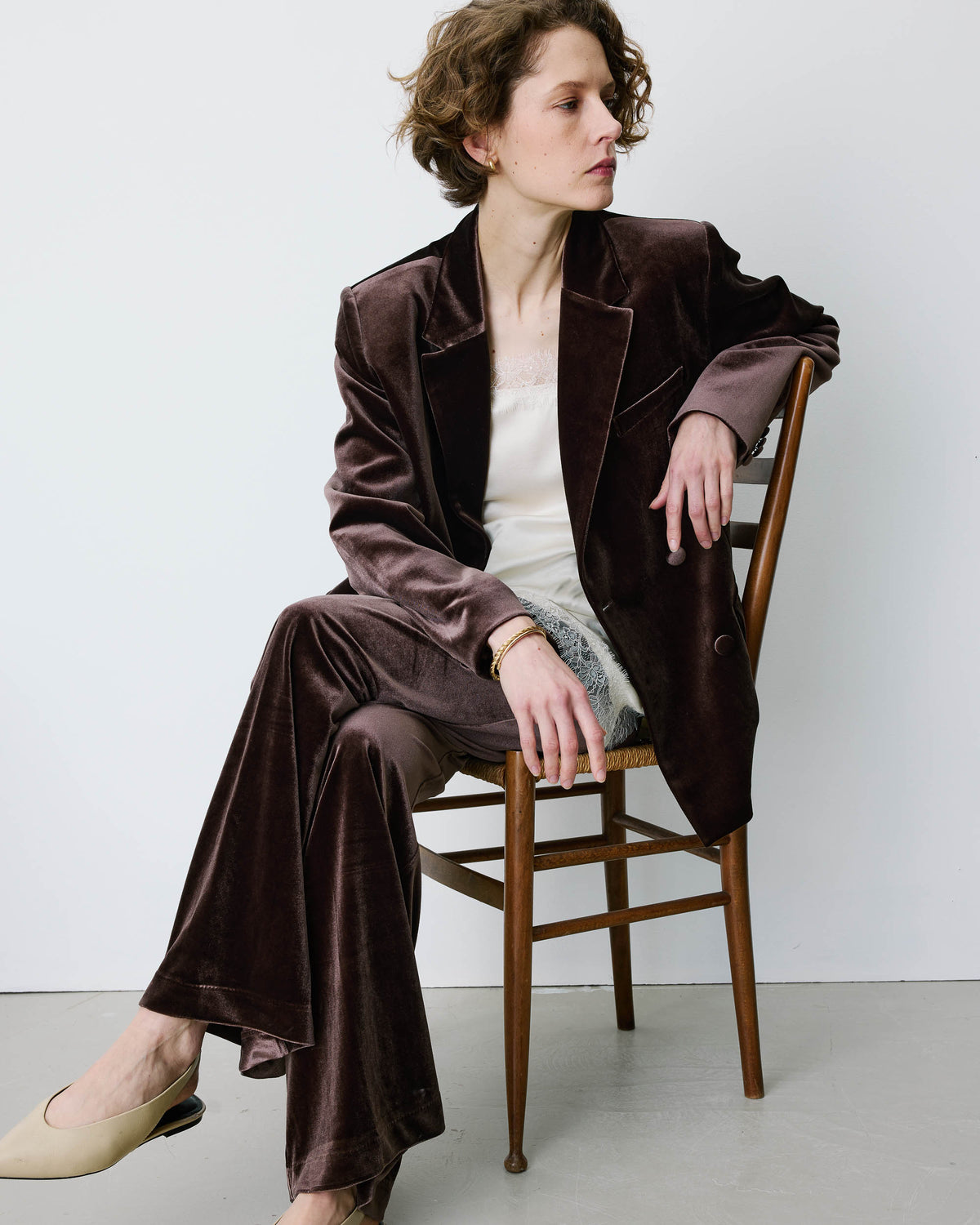 Blazer large en velours à double boutonnage chocolat Bradley