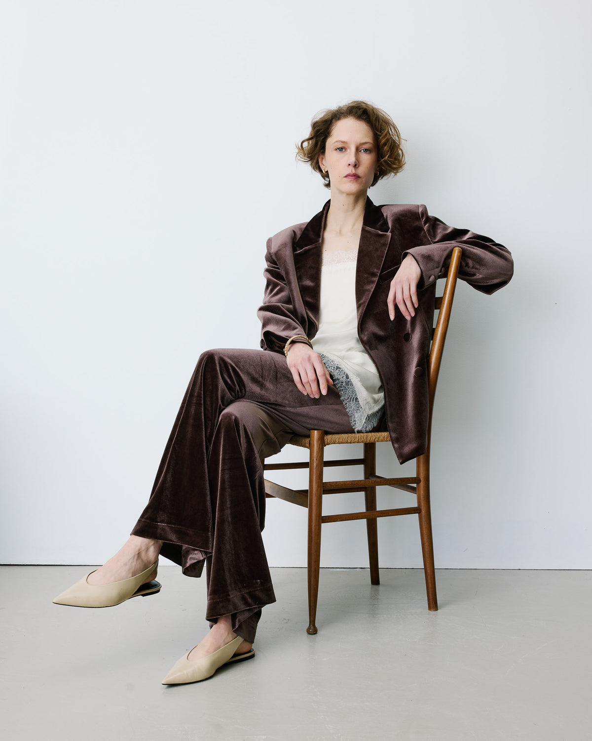 Blazer large en velours à double boutonnage chocolat Bradley