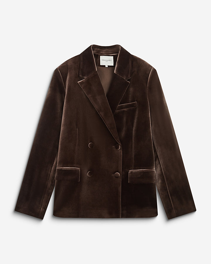 Blazer large en velours à double boutonnage chocolat Bradley