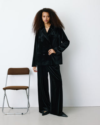 Blazer large en velours à double boutonnage noir Bradley