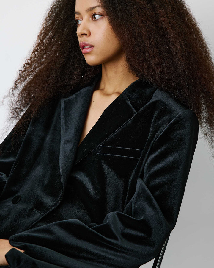 Blazer large en velours à double boutonnage noir Bradley