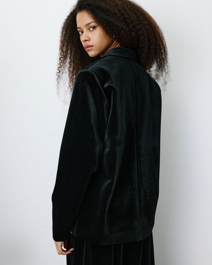 Blazer large en velours à double boutonnage noir Bradley