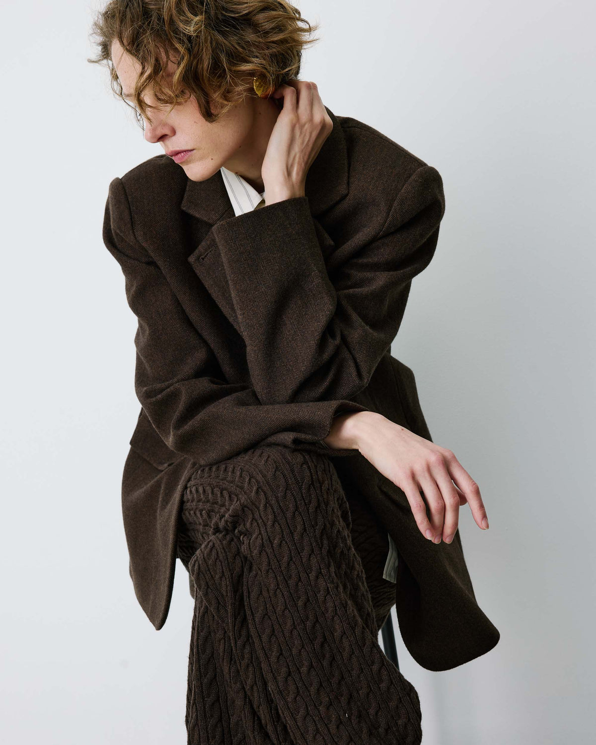 Oversized open-back blazer chocolat Behati