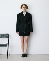 Blazer croisé en laine mélangée sans revers noir Berlin
