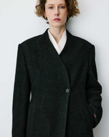 Blazer croisé en laine mélangée sans revers noir Berlin