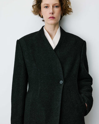Blazer croisé en laine mélangée sans revers noir Berlin