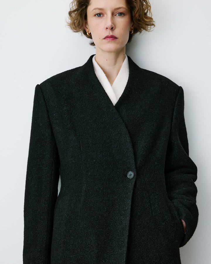 Blazer croisé en laine mélangée sans revers noir Berlin