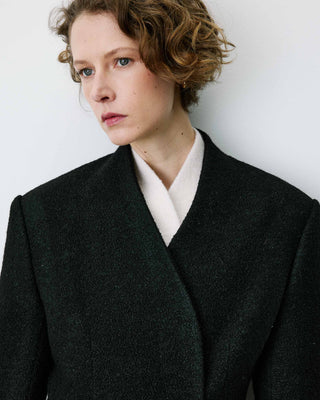 Blazer croisé en laine mélangée sans revers noir Berlin