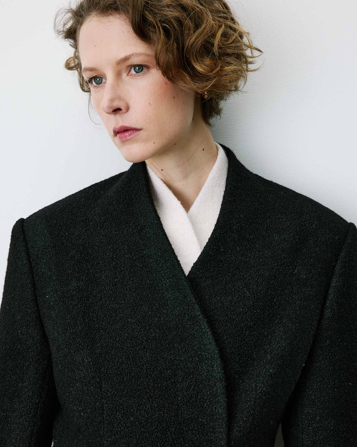 Blazer croisé en laine mélangée sans revers noir Berlin