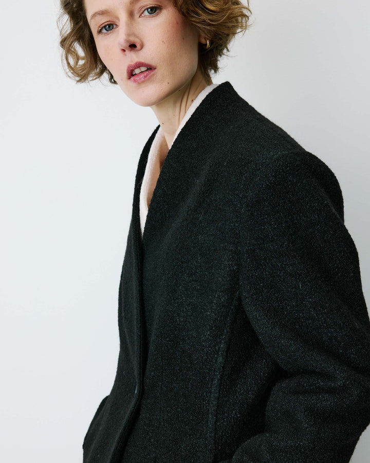 Blazer croisé en laine mélangée sans revers noir Berlin
