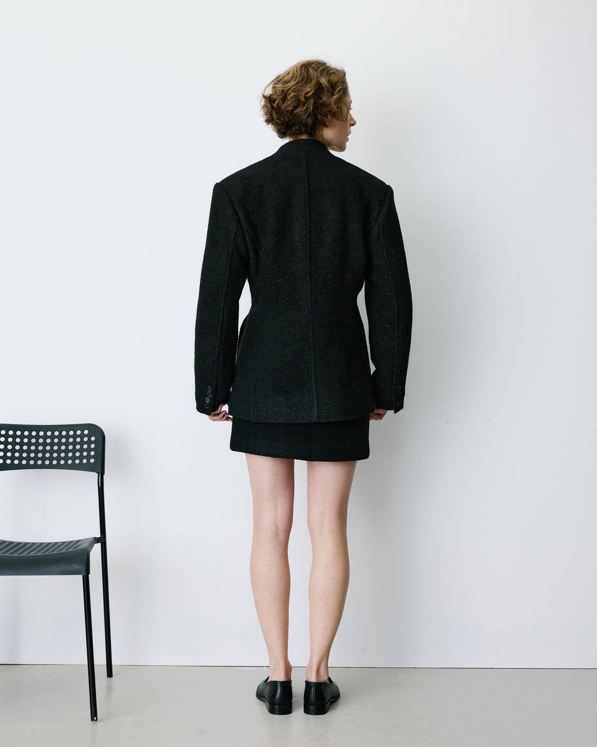 Blazer croisé en laine mélangée sans revers noir Berlin