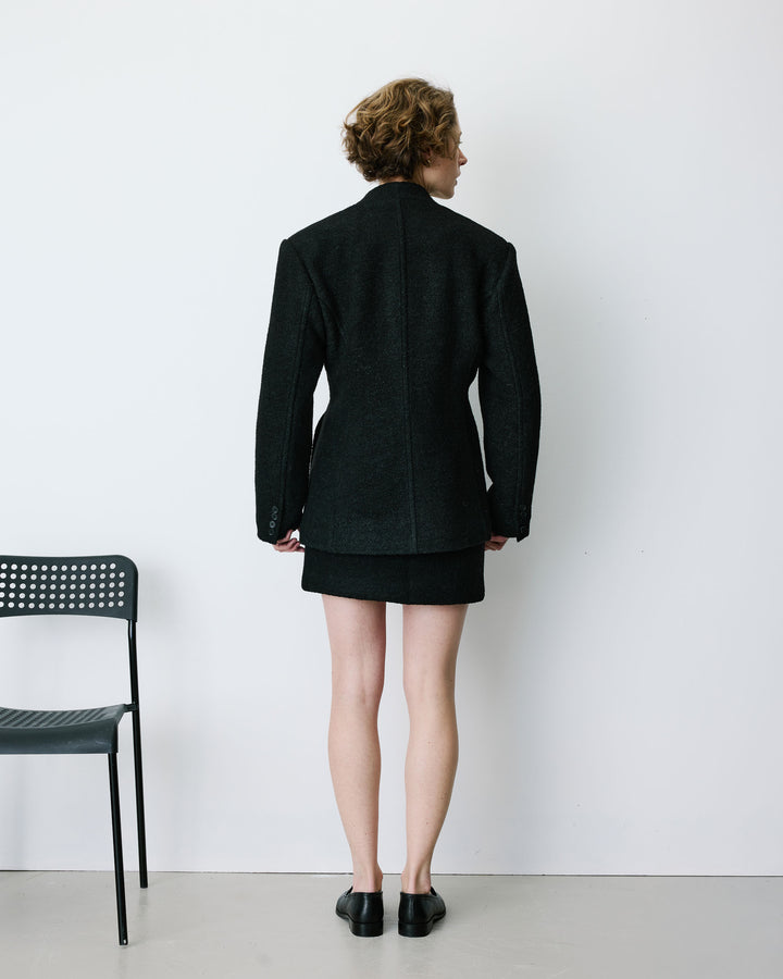 Blazer croisé en laine mélangée sans revers noir Berlin