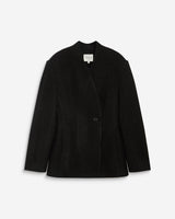 Blazer croisé en laine mélangée sans revers noir Berlin