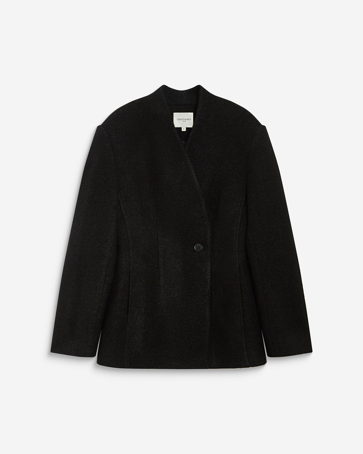 Blazer croisé en laine mélangée sans revers noir Berlin
