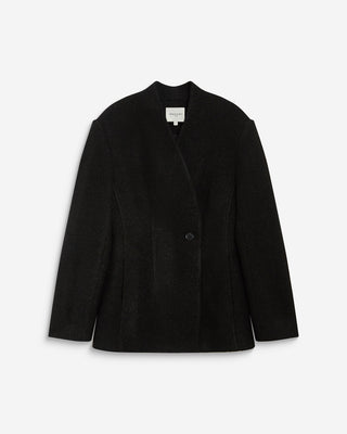 Blazer croisé en laine mélangée sans revers noir Berlin