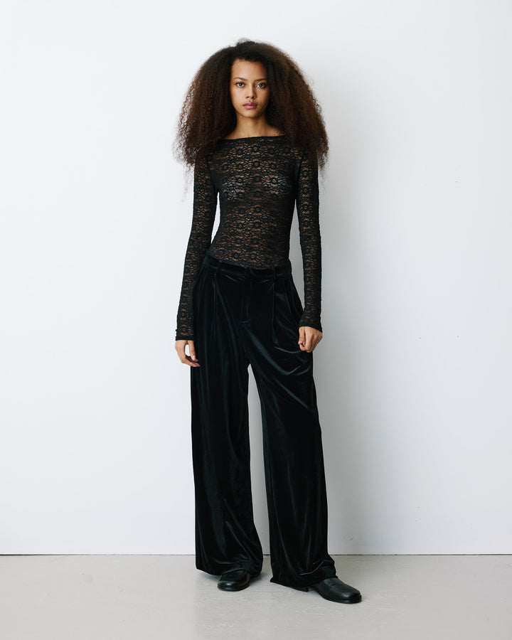 Pantalon tailleur oversize en velours noir Benson