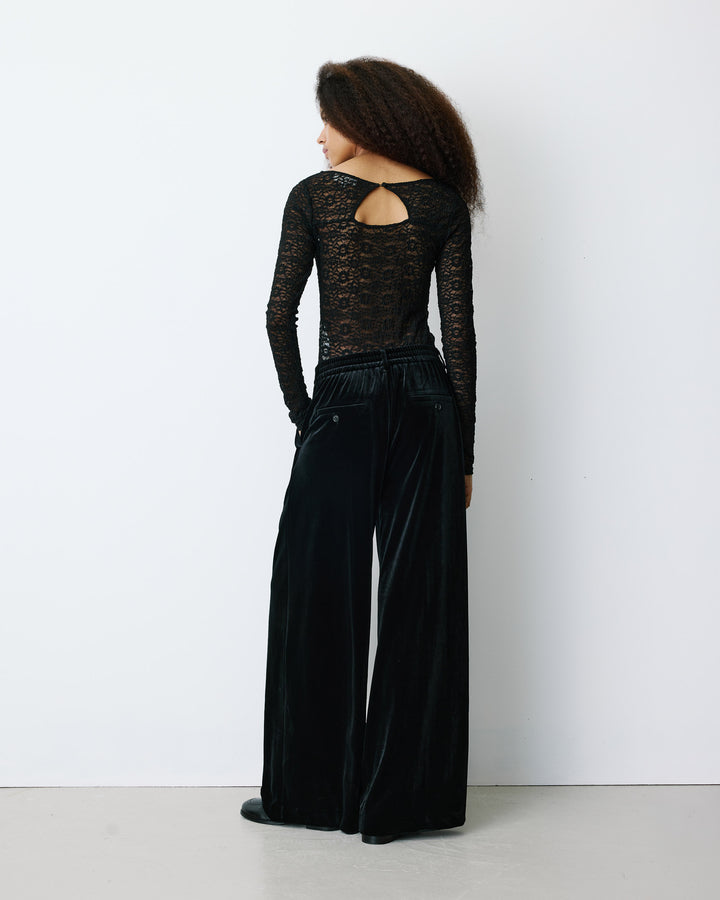 Pantalon tailleur oversize en velours noir Benson