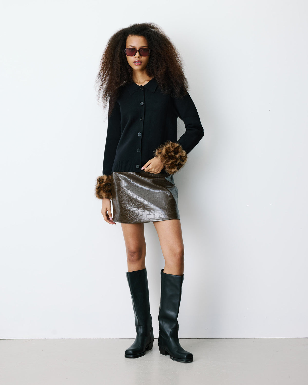 Faux leather mini skirt chocolat Betty