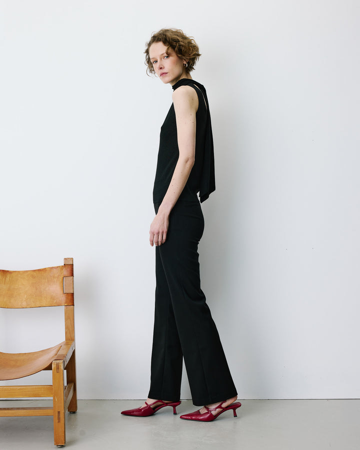 Pantalon tailleur flare à ceinture plate noir Bryan