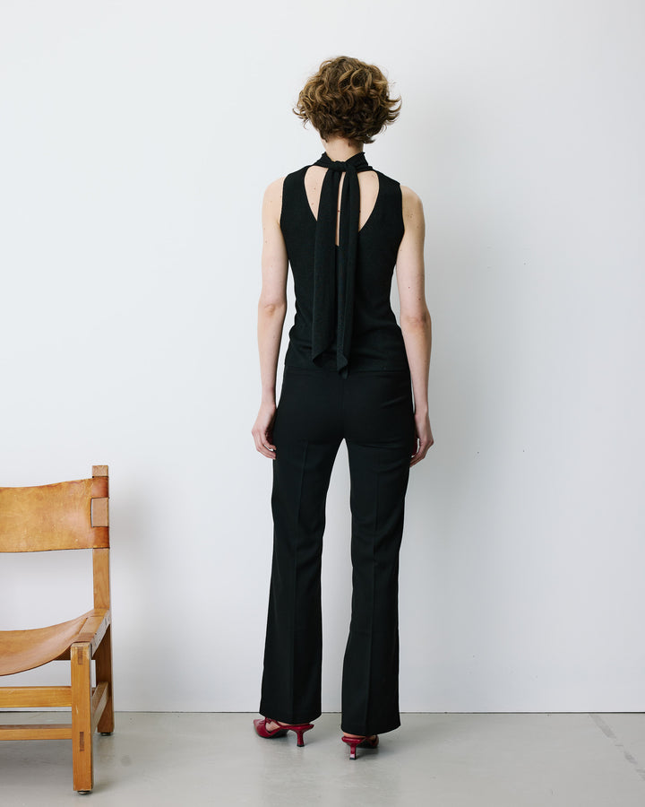 Pantalon tailleur flare à ceinture plate noir Bryan