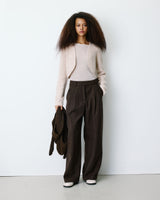 Pantalon tailleur large motif chevrons chocolat Bastien