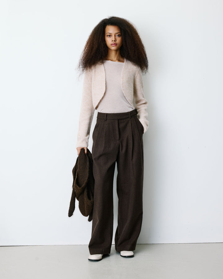 Pantalon tailleur large motif chevrons chocolat Bastien